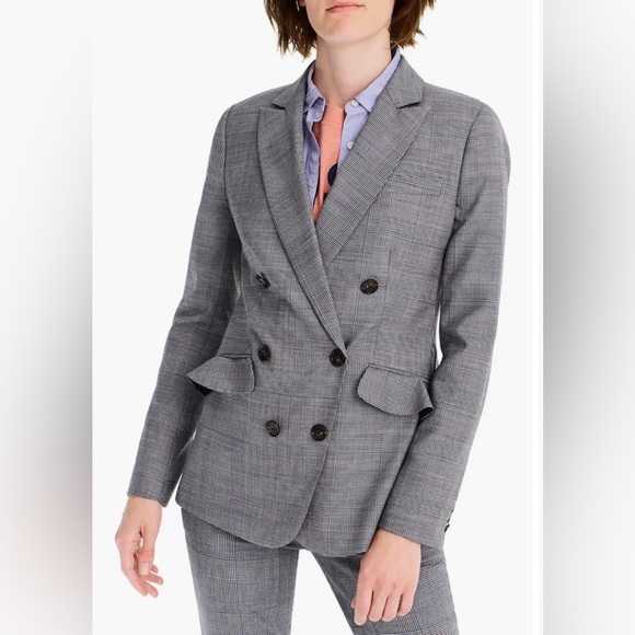 J. Crew Jackets & Blazers - J.Crew Glen Plaid Ruffle Pocket Blazer Sz 10‎